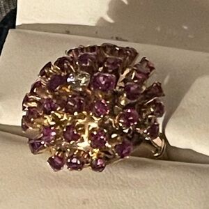 14k GOLD PINK SAPPHIRE RING SIZE 3 vintage large dome prong set 1959’s MCM woman